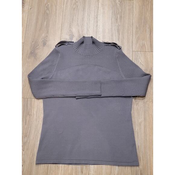 Chelsea and Theodore Top Mock Collar Ribbed Sz L Career Soft Texture Rare Gray - Picture 1 of 12